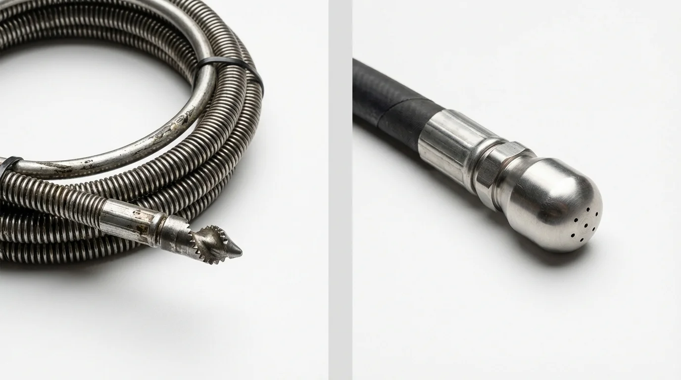 Drain snake cable and hydro jetting nozzle used for drain cleaning in Monticello, MN